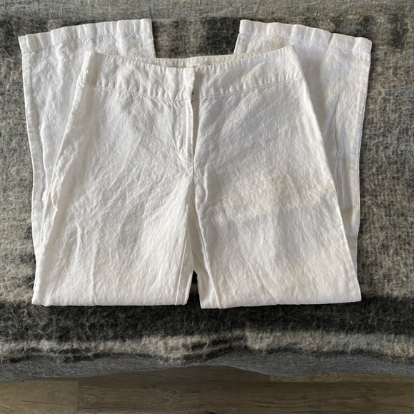 Eileen Fisher White Linen Trouser Zipper Pants - Picture 2 of 7
